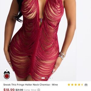 Fashion Nova Wine Fringe Halter Neck Chemise